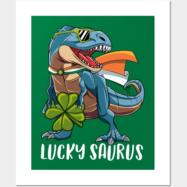 Lucky Saurus Dinosaur T-Rex St Patrick's Day Gift For Boys Kids Wall Art by HCMGift